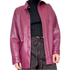 NWOT Aritzia Babaton Women's Burgundy Pelli Vegan Leather Shirt Jacket Sz XS